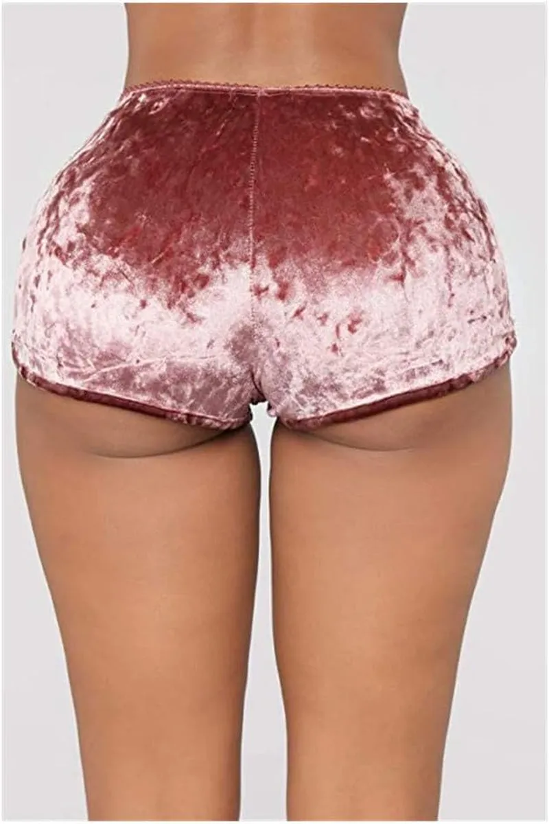 Women's 2 Piece Velvet Spaghetti Strap Crop Top and Shorts