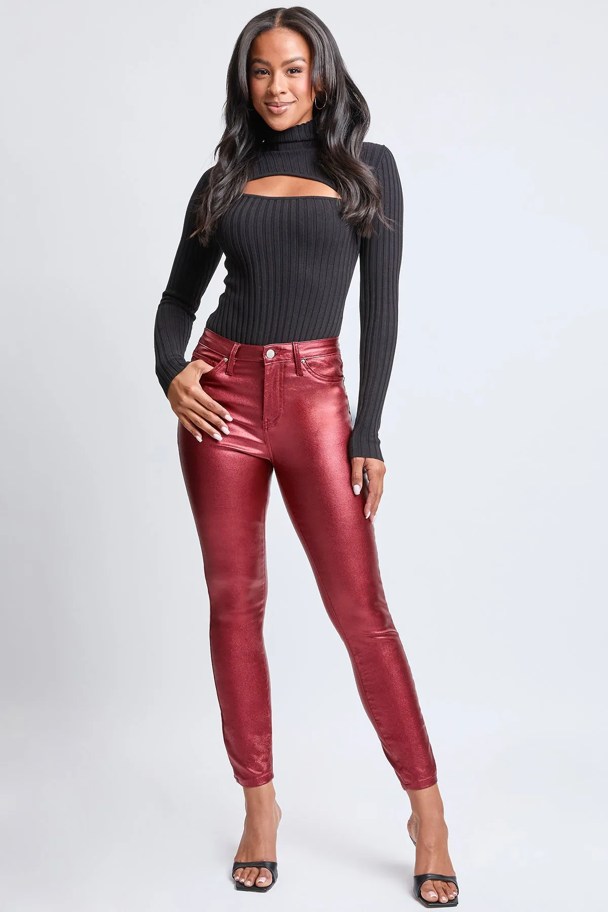 Women's Metallic Hyperstretch Skinny Pants, Red Wine