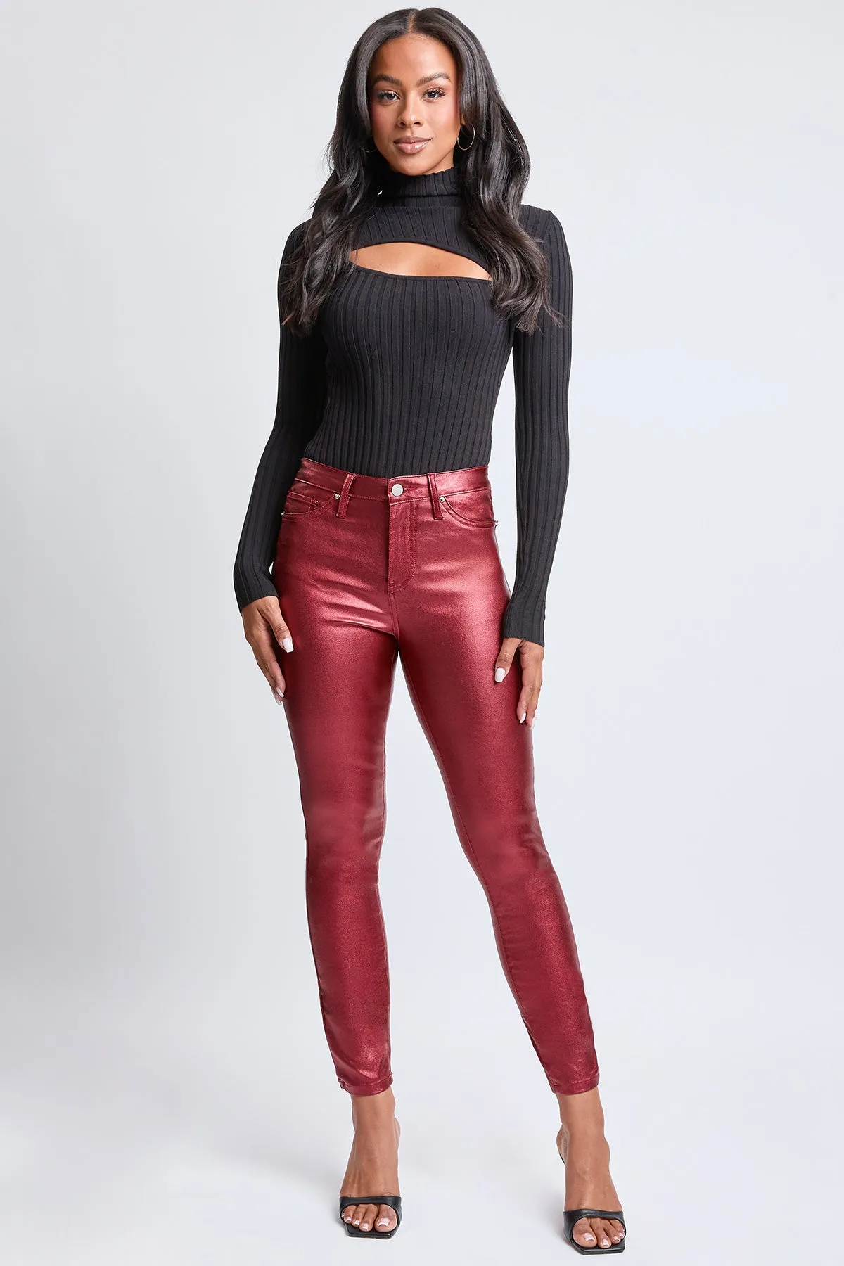 Women's Metallic Hyperstretch Skinny Pants, Red Wine