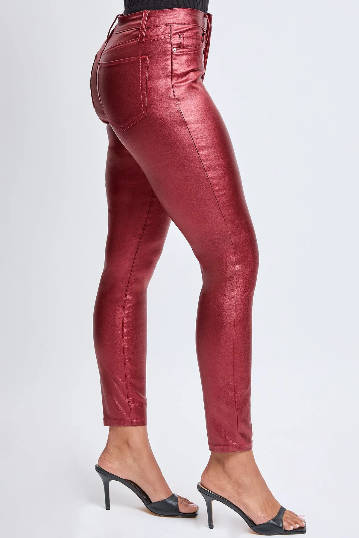 Women's Metallic Hyperstretch Skinny Pants, Red Wine