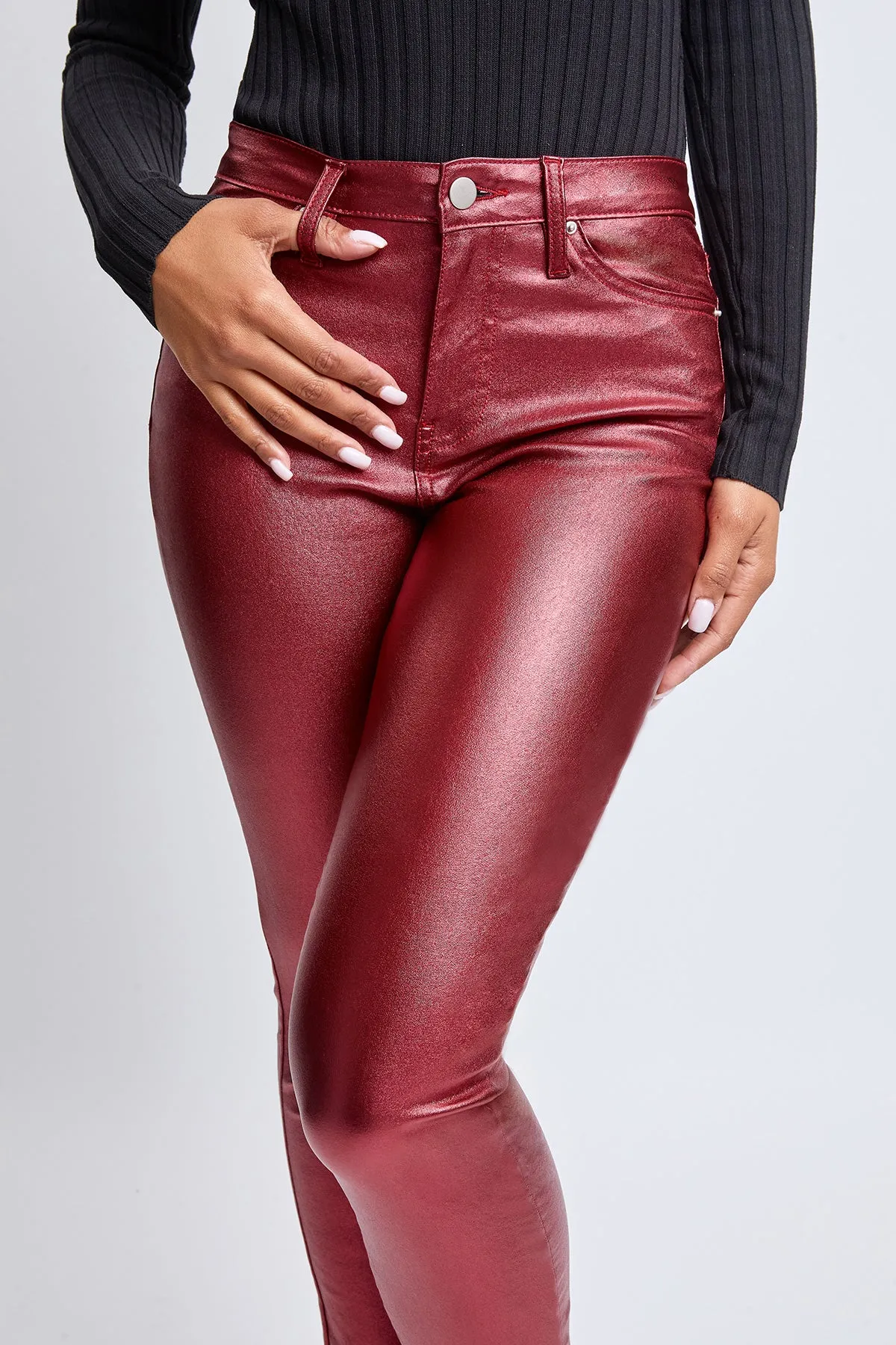 Women's Metallic Hyperstretch Skinny Pants, Red Wine