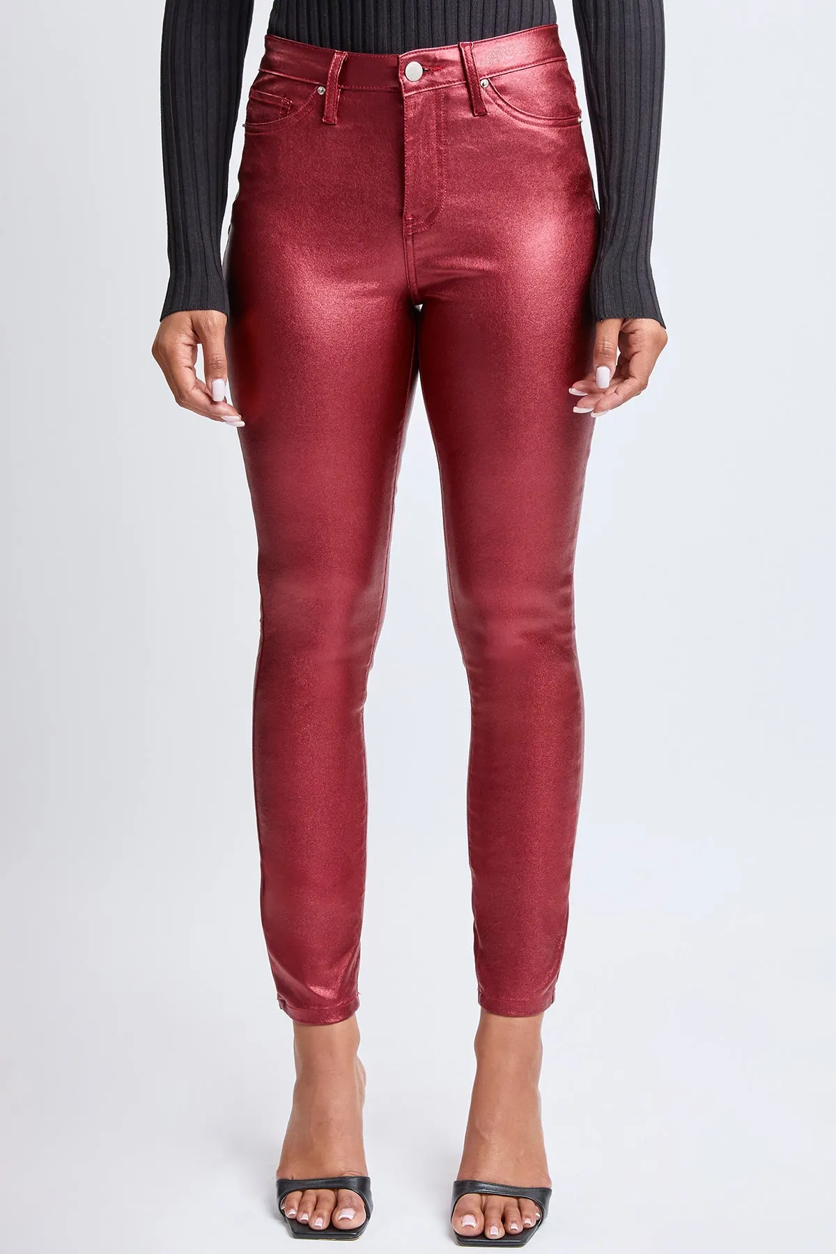 Women's Metallic Hyperstretch Skinny Pants, Red Wine