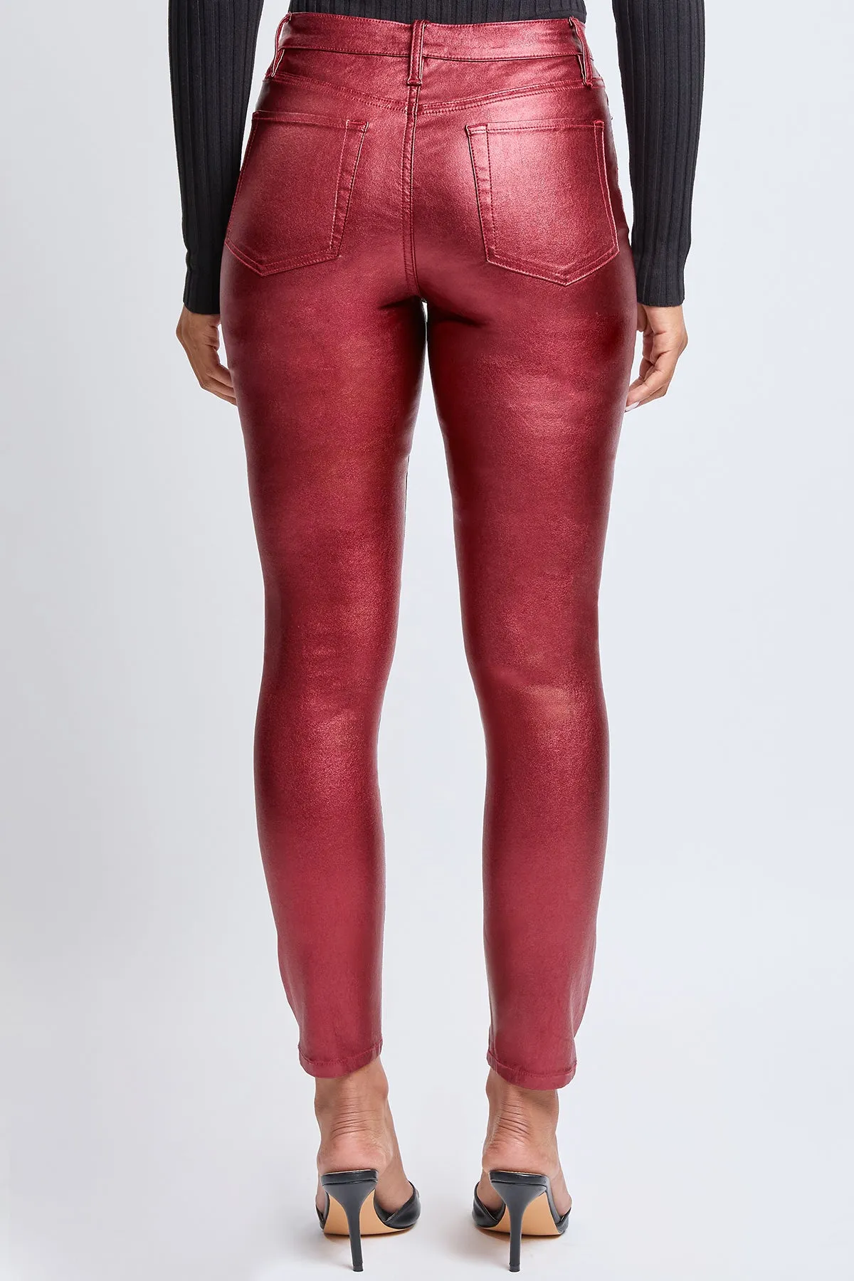 Women's Metallic Hyperstretch Skinny Pants, Red Wine