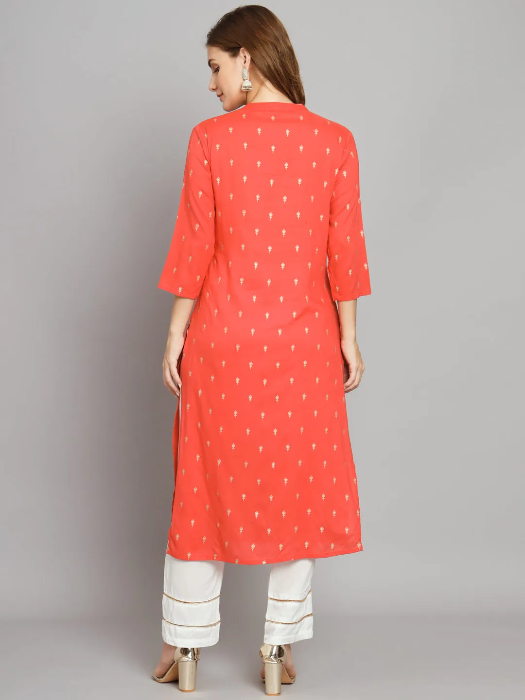 Women's Peach Rayon Straight  Kurta Palazzo Set