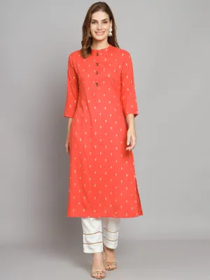 Women's Peach Rayon Straight  Kurta Palazzo Set