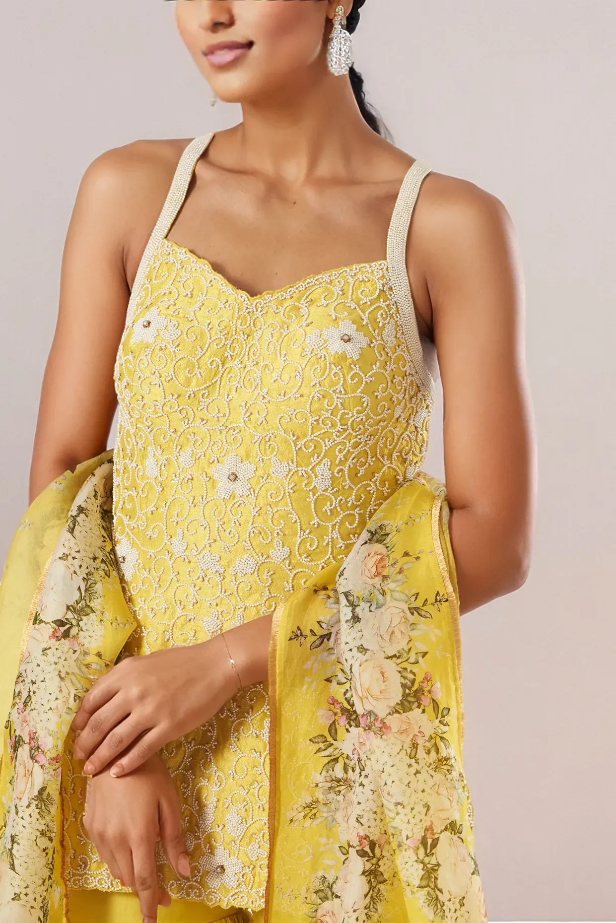 Yellow Raw Silk & Chiffon Gharara Set